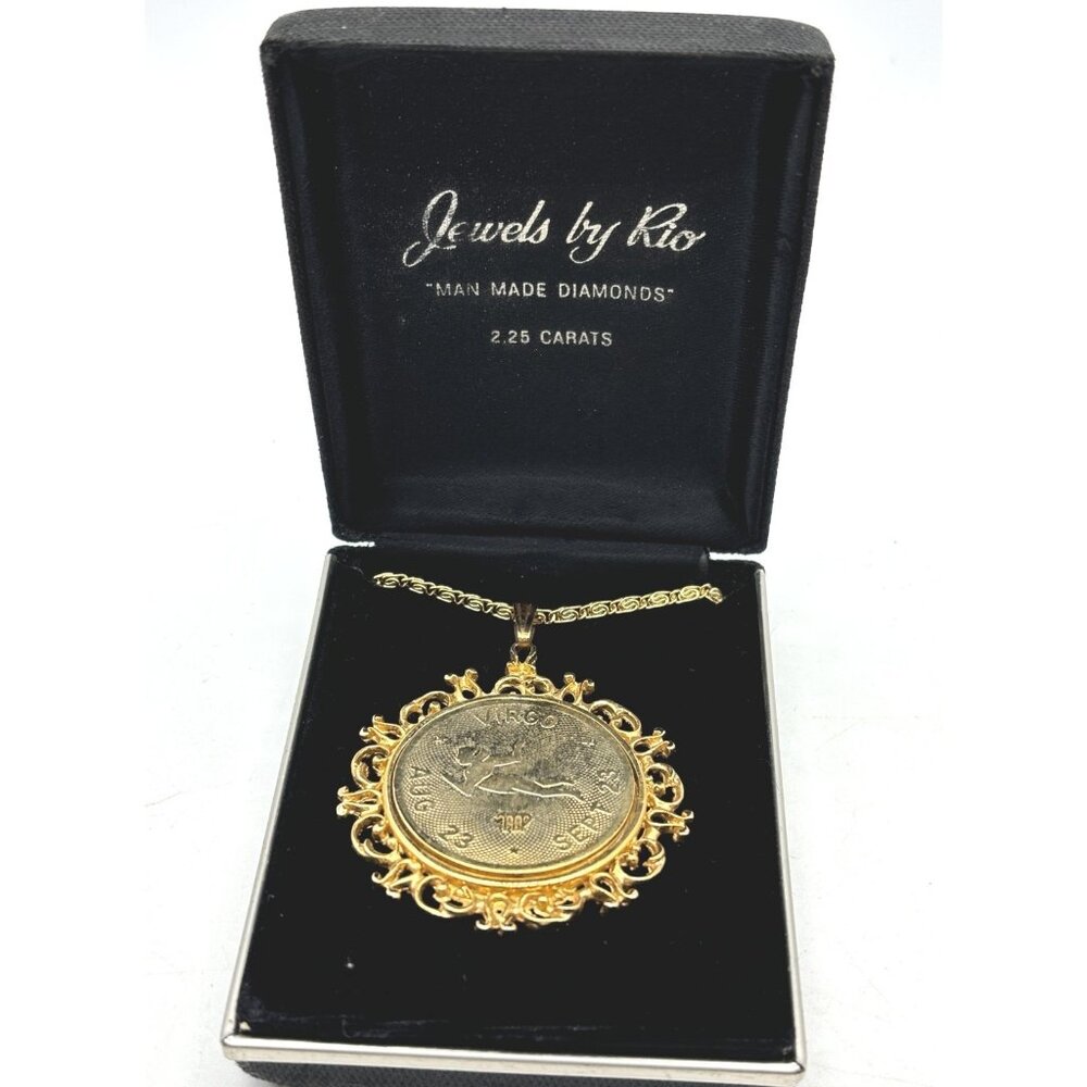 1970s Jewels By Rio Goldtone Zodiac Pendant Necklace-Virgo-NOS MCM RARE - Picture 3 of 8
